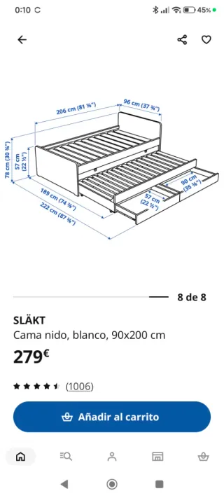 Cama nido IKEA SLÄKT 90x200 cm