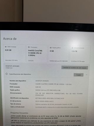 PC Gamer GTX 1060 i5-6600k 8GB RAM SSD HDD