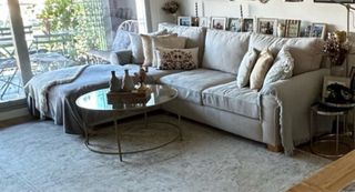 Mesa Centro Cristal y Metal Dorado, diámetro 90 cm