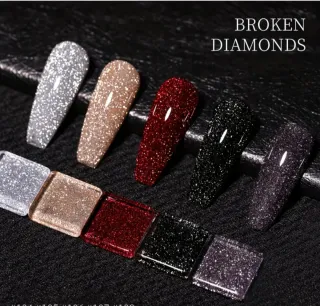 2 Esmaltes Gel Brillo Diamantes Negro brillante y