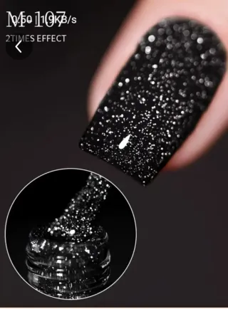 2 Esmaltes Gel Brillo Diamantes Negro brillante y