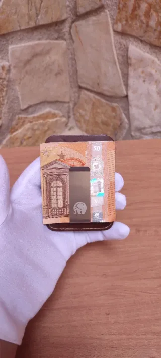 Porta carte fermasoldi in pelle marrone Nuovo