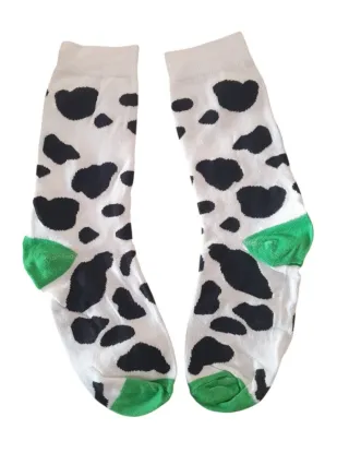 Calcetines divertidos manchas vaca detalles verde