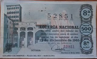Lotería Nacional 500 Pesetas 1965