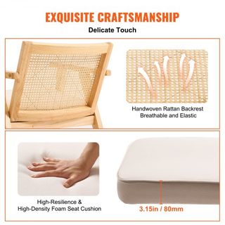 Silla de Rattan, Silla de Comedor de Estilo Moderno de Mitad de Siglo con Reposabrazos, Silla Tapizada con Respaldo de Rattan, Silla de Comedor Retro de Rattan para Sala de Estar, Dormitorio, Sala...