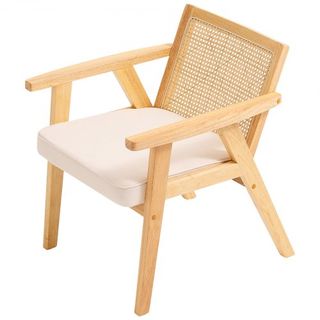 Silla de Rattan, Silla de Comedor de Estilo Moderno de Mitad de Siglo con Reposabrazos, Silla Tapizada con Respaldo de Rattan, Silla de Comedor Retro de Rattan para Sala de Estar, Dormitorio, Sala...