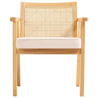 Silla de Rattan, Silla de Comedor de Estilo Moderno de Mitad de Siglo con Reposabrazos, Silla Tapizada con Respaldo de Rattan, Silla de Comedor Retro de Rattan para Sala de Estar, Dormitorio, Sala...