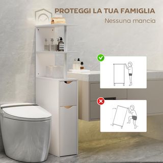 Mueble de Baño Slim con Cajones y Estantes, Mueble de Baño Ahorra Espacio con Cajón sobre Ruedas, Columna de Baño para Comedor Sala de Estar, 20X45X115 Cm, Blanco