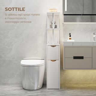 Mueble de Baño Slim con Cajones y Estantes, Mueble de Baño Ahorra Espacio con Cajón sobre Ruedas, Columna de Baño para Comedor Sala de Estar, 20X45X115 Cm, Blanco