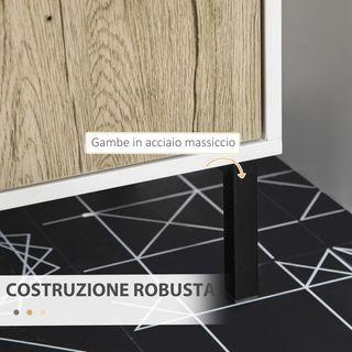 Mueble de Baño Bajo Lavabo de 2 Puertas con Estante Interno de Aglomerado y Acero, 60X30X60 Cm, Blanco y Roble