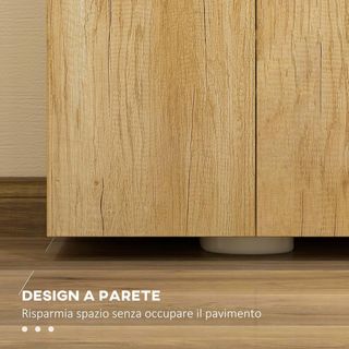 Mueble de Baño Sottolavabo Moderno, Armario Suspendido de 2 Puertas Con 2 Estantes e Intaglio en U de Madera, para Lavabos Con O Sin Columna, Color Natural