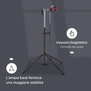 Soporte para Reparación de Bicicletas HOMCOM Plegable, Soporte de Mantenimiento para Bicicletas Giratorio a 360° con Bandeja para Herramientas, Altura Ajustable 109-180Cm, Negro