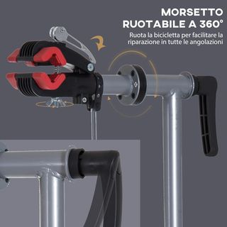 Soporte para Reparación de Bicicletas HOMCOM Plegable, Soporte de Mantenimiento para Bicicletas Giratorio a 360° con Bandeja para Herramientas, Altura Ajustable 109-180Cm, Negro