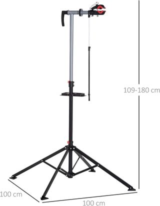Soporte para Reparación de Bicicletas HOMCOM Plegable, Soporte de Mantenimiento para Bicicletas Giratorio a 360° con Bandeja para Herramientas, Altura Ajustable 109-180Cm, Negro