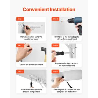 Tavolo Pieghevole a Parete Montato, Tavolo a Parete da 47,2 x 19,7 Pollici, Scrivania Galleggiante con Supporto in Ferro, Scrivania Pieghevole per Piccoli Spazi, Ufficio a Casa, Caffè...