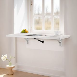 Tavolo Pieghevole a Parete Montato, Tavolo a Parete da 47,2 x 19,7 Pollici, Scrivania Galleggiante con Supporto in Ferro, Scrivania Pieghevole per Piccoli Spazi, Ufficio a Casa, Caffè...