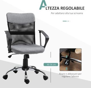 Silla de Oficina en Tela Gris, Silla Giratoria y Ergonómica para Escritorio, 60 X 66 X 91-101Cm