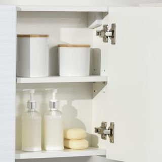 Mueble de Baño con Espejo, 2 Puertas y Estantes Regulables, Espejo de Baño Contenedor en Aglomerado y Vidrio, Diseño de Pared, 48X15X45 Cm, Blanco