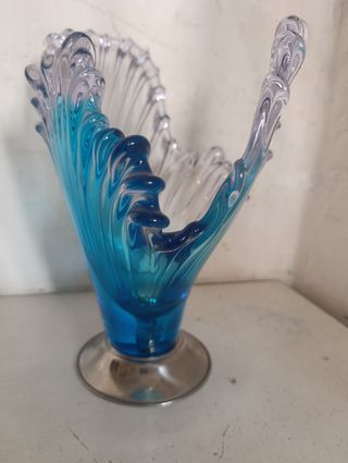 Centro de mesa cristal Murano Mazzega azul