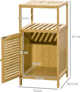 Mueble de Baño en Bambú con Armario de Una Puerta, Mueble Compacto Ahorra Espacio de Listones, 33X36.5X67Cm, Color Madera Natural
