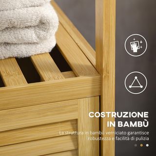 Mueble de Baño en Bambú con Armario de Una Puerta, Mueble Compacto Ahorra Espacio de Listones, 33X36.5X67Cm, Color Madera Natural