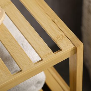 Mueble de Baño en Bambú con Armario de Una Puerta, Mueble Compacto Ahorra Espacio de Listones, 33X36.5X67Cm, Color Madera Natural