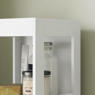 Mueble de Baño Con 3 Estantes Abiertos y 2 Cajones, Columna de Baño Ahorra Espacio en Madera, Armario para Comedor, Sala de Estar, Cocina, 30X30X141.2 Cm, Blanco