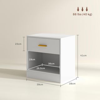 Set di 2 Comodini Moderni con Cassetto e Ripiano Aperto, Comodini per Camera da Letto in Truciolato, 39X28X41 Cm, Bianco