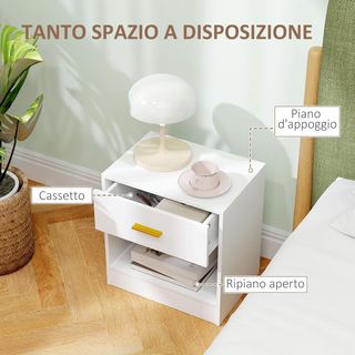 Set di 2 Comodini Moderni con Cassetto e Ripiano Aperto, Comodini per Camera da Letto in Truciolato, 39X28X41 Cm, Bianco