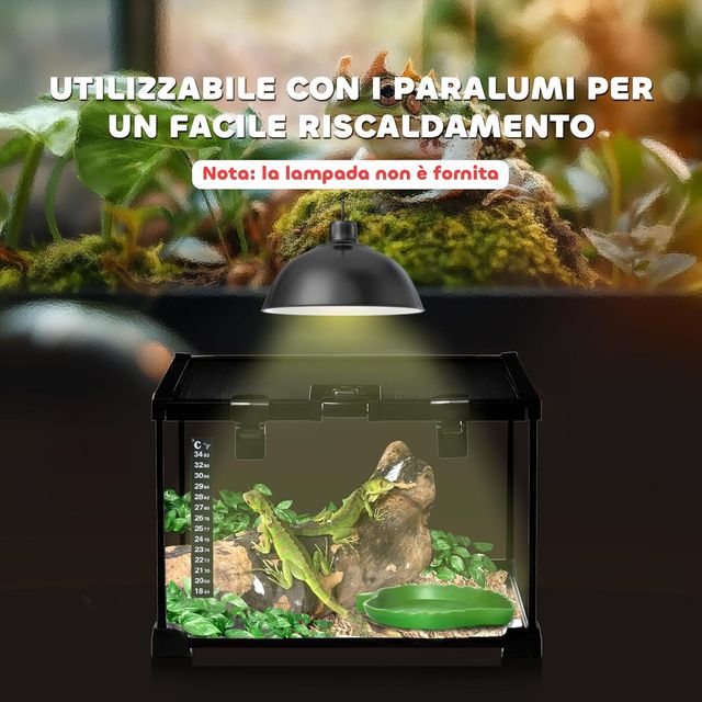Terrario para Reptiles Elevado Con Cerradura Y Puerta para Alimentación, Terrario para Tortugas Y Serpientes de Vidrio Y Malla Metálica, 30X30X20 Cm, Negro