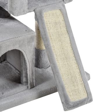 Árbol Rascador para Gatos Adultos y Gatitos con Postes de Sisal, Cama y 2 Casitas con Recubrimiento de Piel Sintética, 59X39X81Cm, Gris Claro