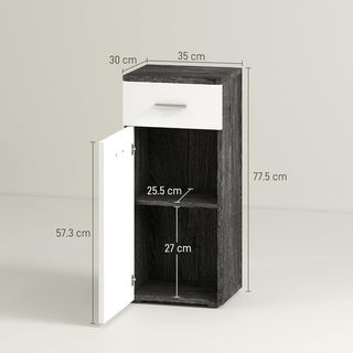 Mueble de Baño con Cajón y Armario de Una Puerta, Mueble de Baño Ahorra Espacio en Madera, Armario para Comedor, Sala de Estar, Cocina, 35X30X77.5 Cm, Blanco y Negro
