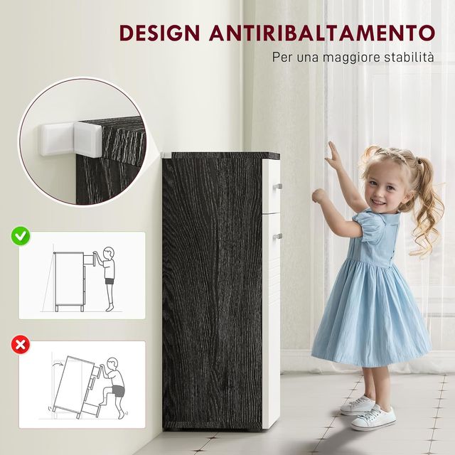 Mueble de Baño con Cajón y Armario de Una Puerta, Mueble de Baño Ahorra Espacio en Madera, Armario para Comedor, Sala de Estar, Cocina, 35X30X77.5 Cm, Blanco y Negro