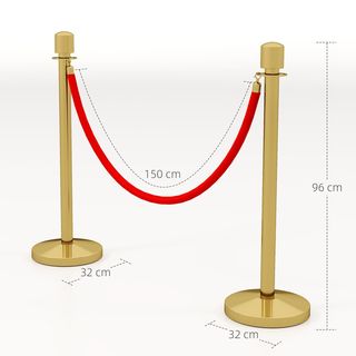 Colonne di segnalazione con corda di velluto da 1,5 m e base riempibile, pali delimitatori in acciaio inossidabile, Ø32X96 cm, oro e rosso