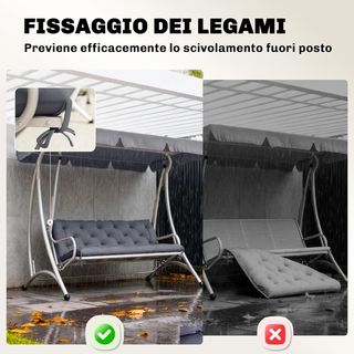 Cojín De Jardín Moderno Para Asientos De Exterior Con 6 Cintas, Cojín De Exterior Acolchado En Algodón Y Poliéster, Para Sofás, Hamacas Y Bancos, 150X98X8 Cm, Gris Oscuro