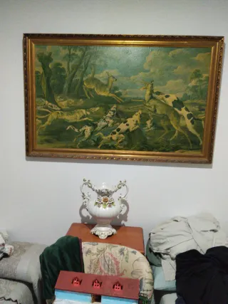 Cuadro de caza con marco dorado