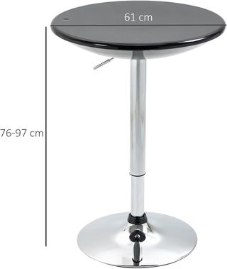 Tavolo da Bar Rotondo con Piano Girevole, Altezza Regolabile con Molla a Gas e Base in Acciaio, Ø61X76-97Cm, Nero