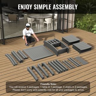 Conjunto de Comedor de Patio de 5 Piezas, Mesa y Sillas de Muebles de Exterior Cuadrados, Conjuntos de Muebles de Jardín para Todo Clima, Conjunto de Conversación Pequeño de HIPS para Césped, Terr...