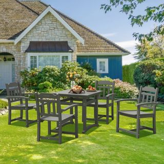 Conjunto de Comedor de Patio de 5 Piezas, Mesa y Sillas de Muebles de Exterior Cuadrados, Conjuntos de Muebles de Jardín para Todo Clima, Conjunto de Conversación Pequeño de HIPS para Césped, Terr...