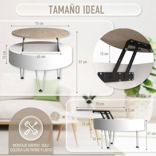 Mesa Centro Blanca Redonda Elevable