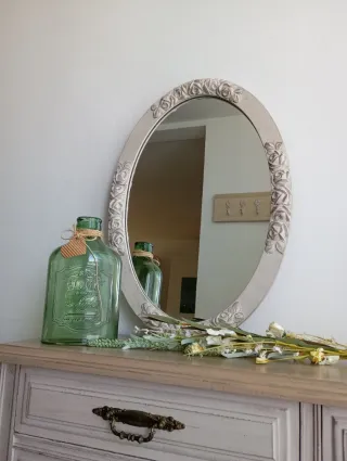Espejo Ovalado Madera Antiguo