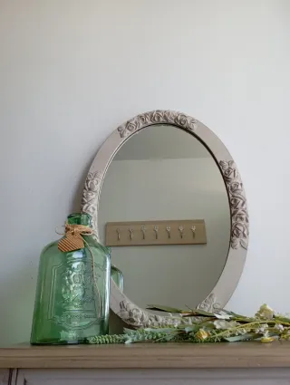 Espejo Ovalado Madera Antiguo