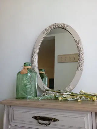 Espejo Ovalado Madera Antiguo