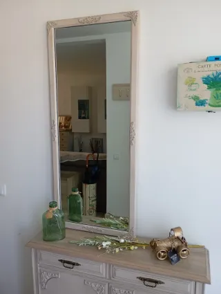 Espejo alargado rectangular antiguo beige