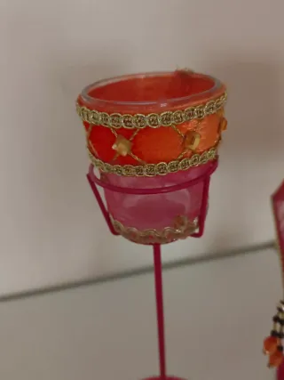 2 Portavelas Naranja y Rosa