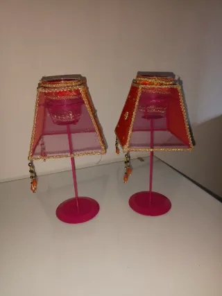 2 Portavelas Naranja y Rosa