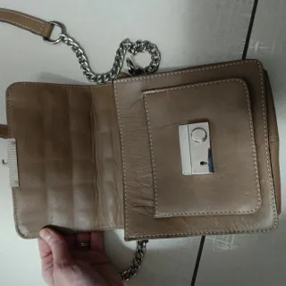 Borsa Vera Pelle Tracolla Marrone Argento