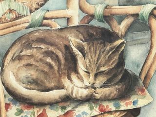 Quadro Louise Milton Gatto Sulla Sedia