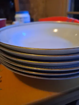 6 Piatti Fondi Porcellana Bordati Oro