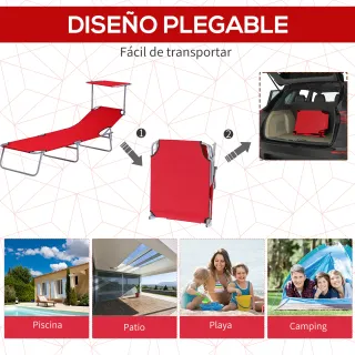 Lettino pieghevole rosso con tenda